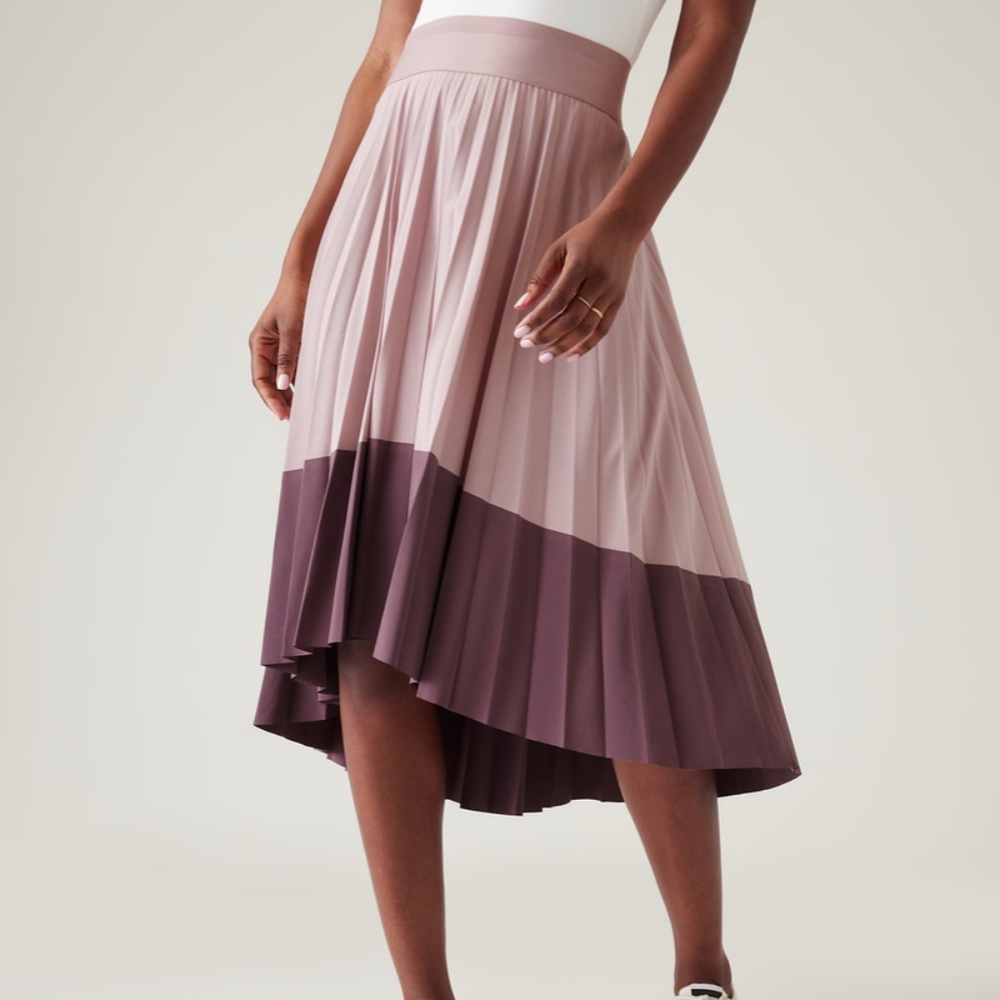 Athleta Pleated Midi Skirt - Worn Once, L, Blush & Mauve Colorblock